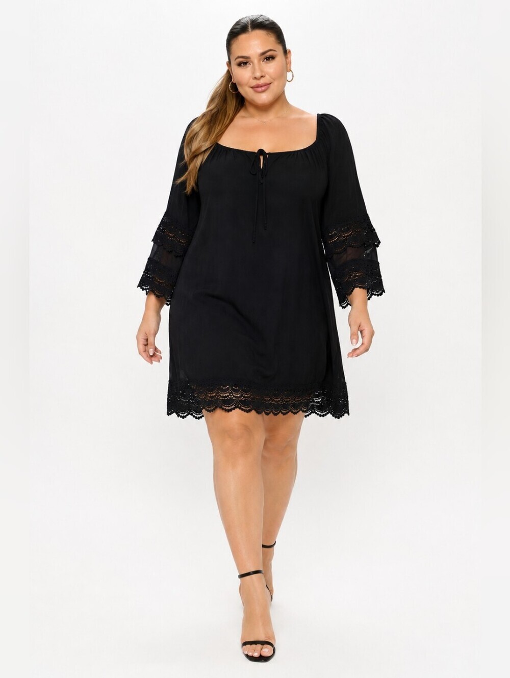 Wrangler Women's Black Lace Trim Peasant Shift Dress Plus Size XXXL.